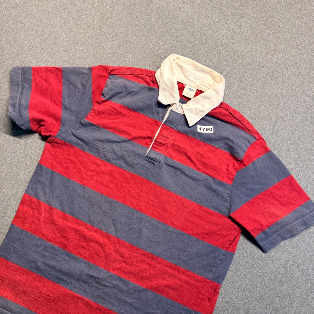 Old Navy Mens Red Navy Blue Striped Short Sleeve Rugby Shirt Size M